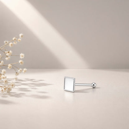 Minimalist Square White Shell Silver Nose Pin