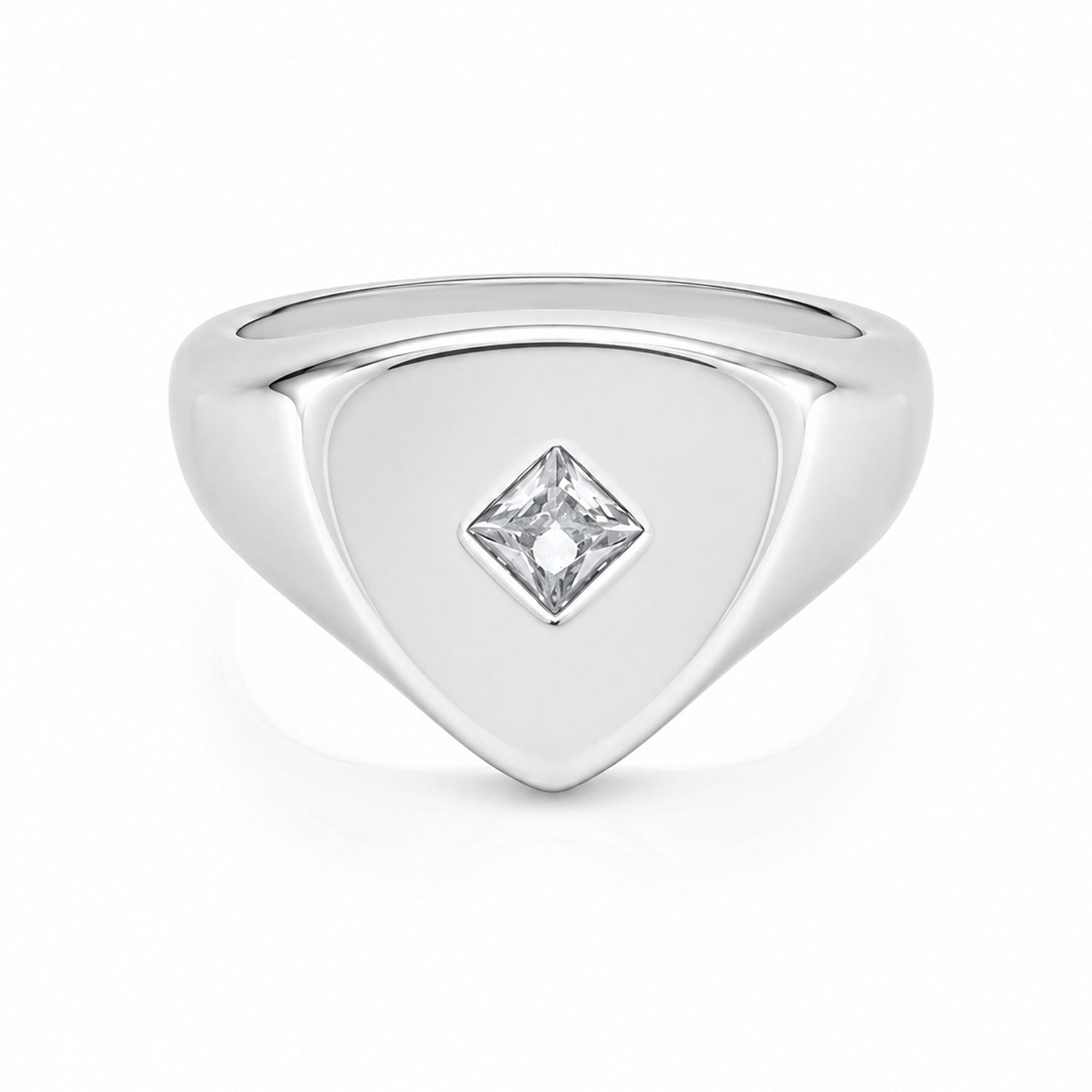 Minimalist Triangle Signet Ring Princess Cut Crystal