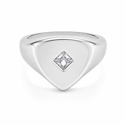 Minimalist Triangle Signet Ring Princess Cut Crystal