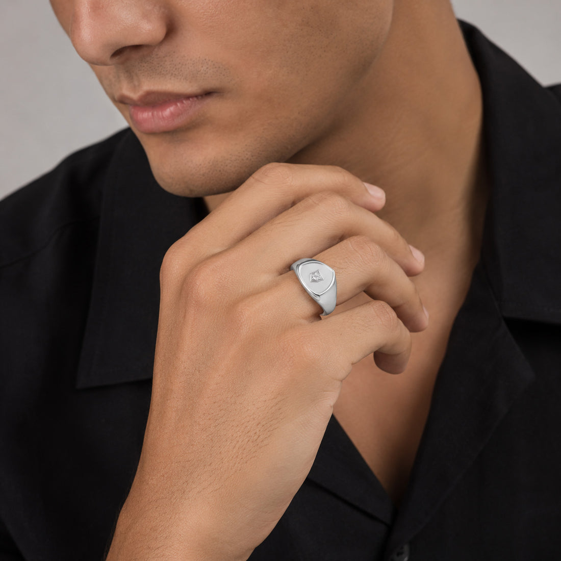 Minimalist Triangle Signet Ring Princess Cut Crystal