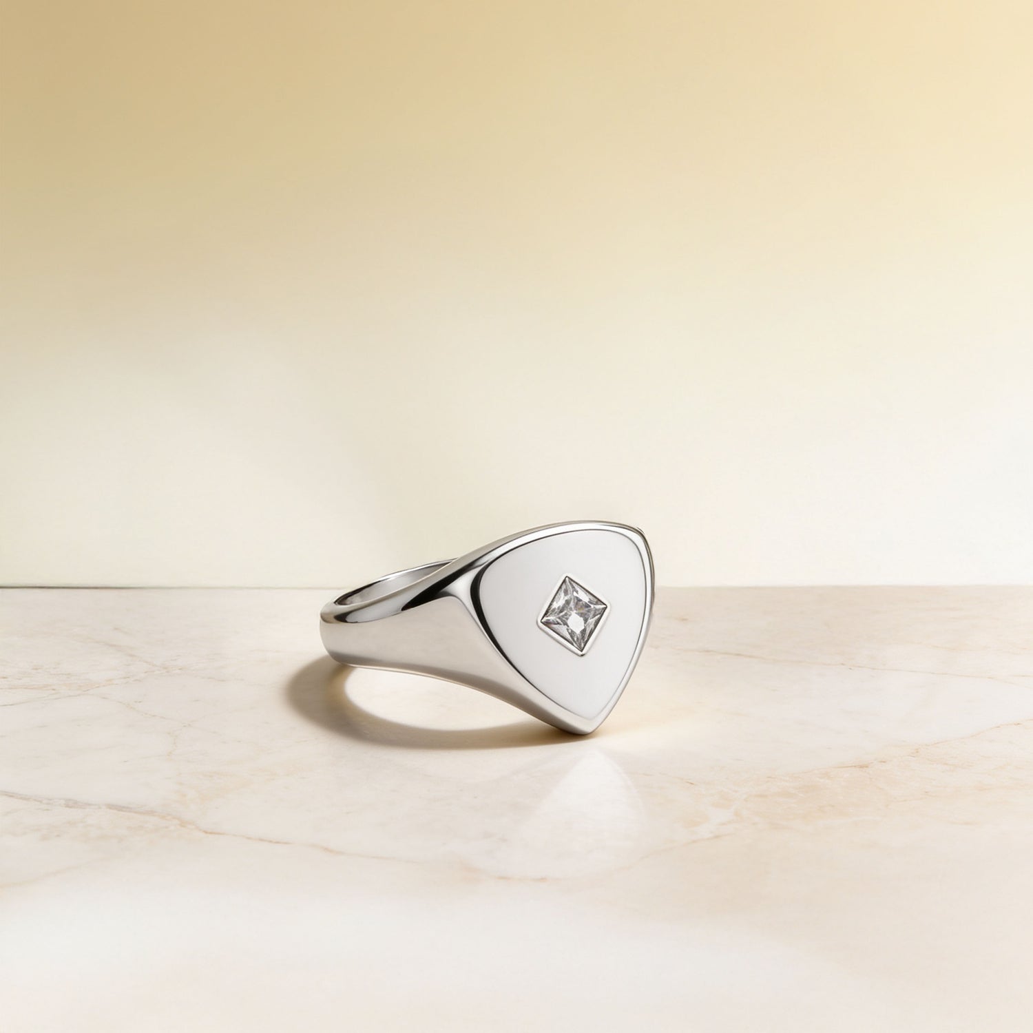 Minimalist Triangle Signet Ring Princess Cut Crystal