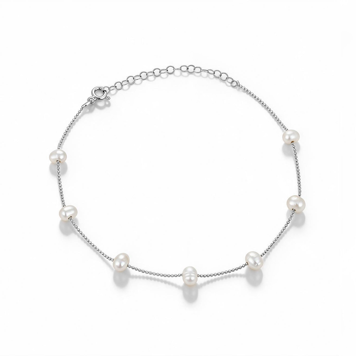 Minimalist White Pearl Silver Link Bracelet