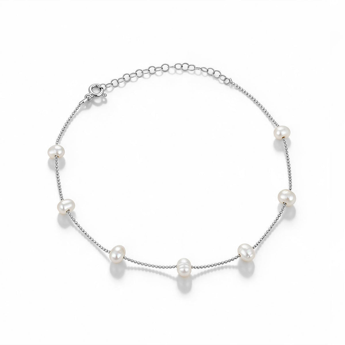 Minimalist White Pearl Silver Link Bracelet