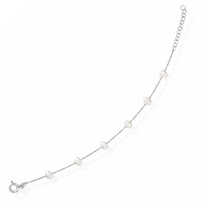 Minimalist White Pearl Silver Link Bracelet