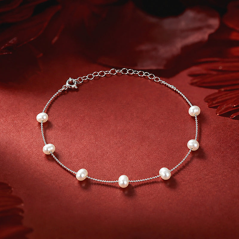 Minimalist White Pearl Silver Link Bracelet