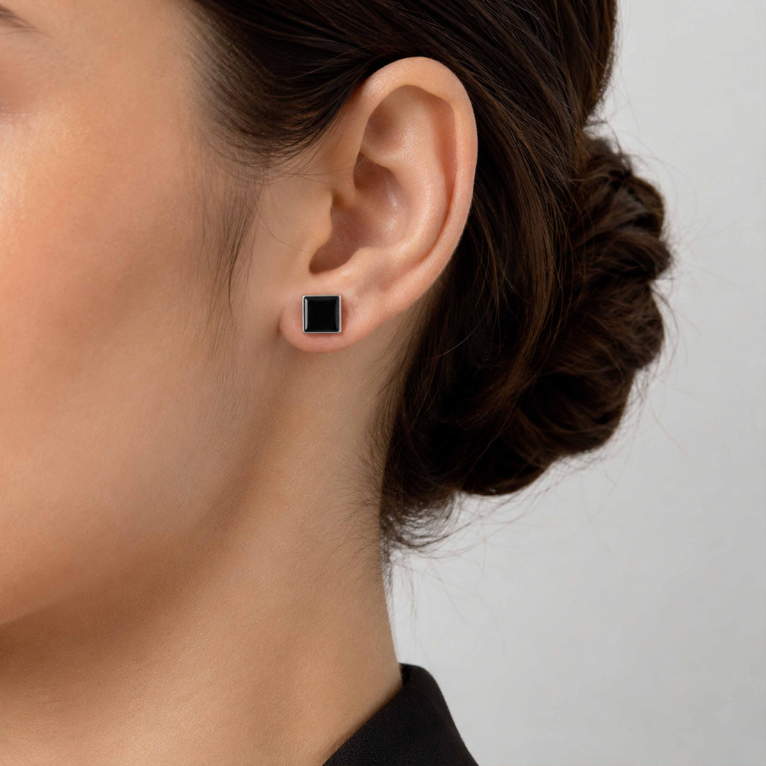 Modern Black Geometry Silver Stud Earrings