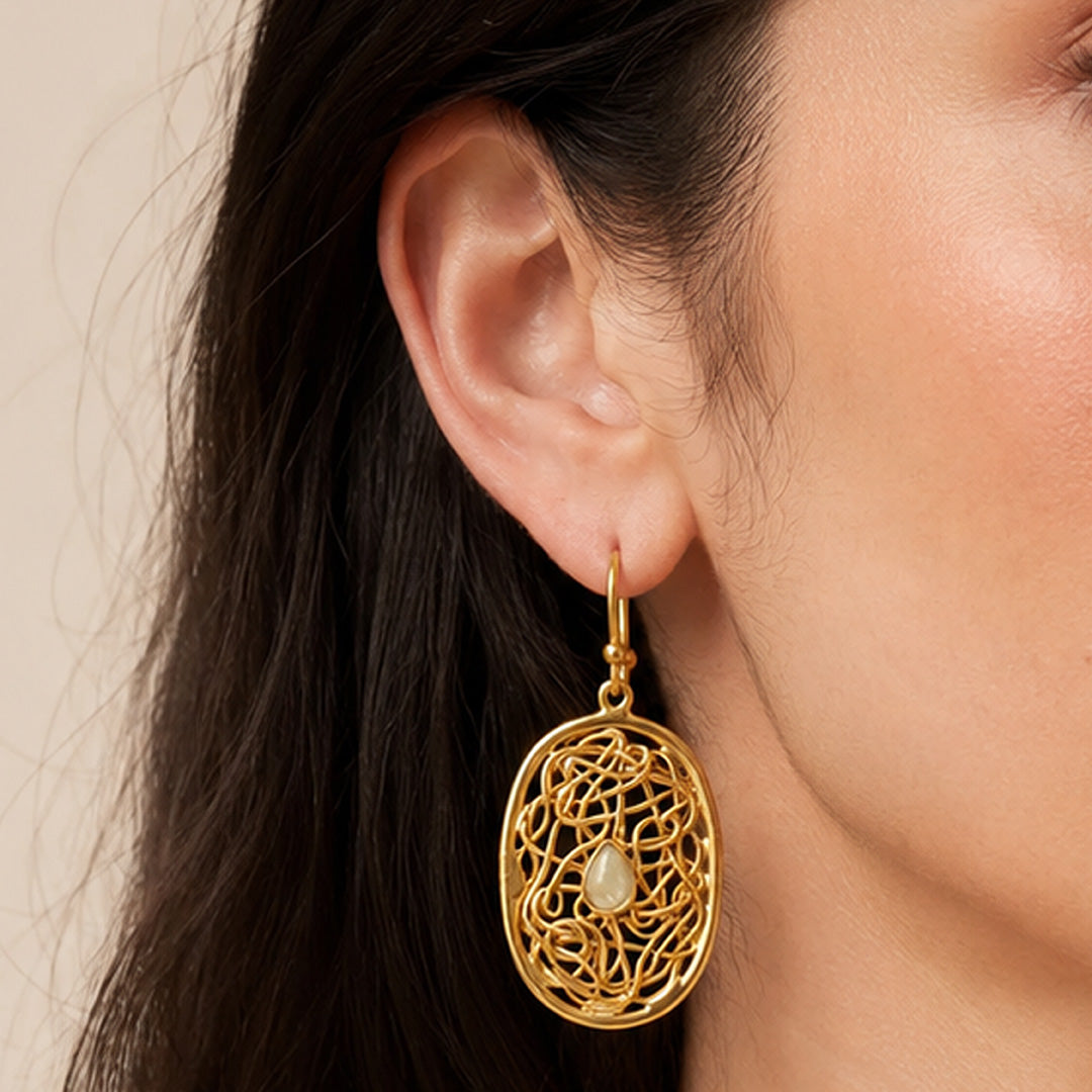 Modern Filigree Opal 925 Sterling Silver Earrings