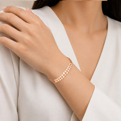 Modern Geometric Dual-Tier Disc Rose Gold Silver Bracelet