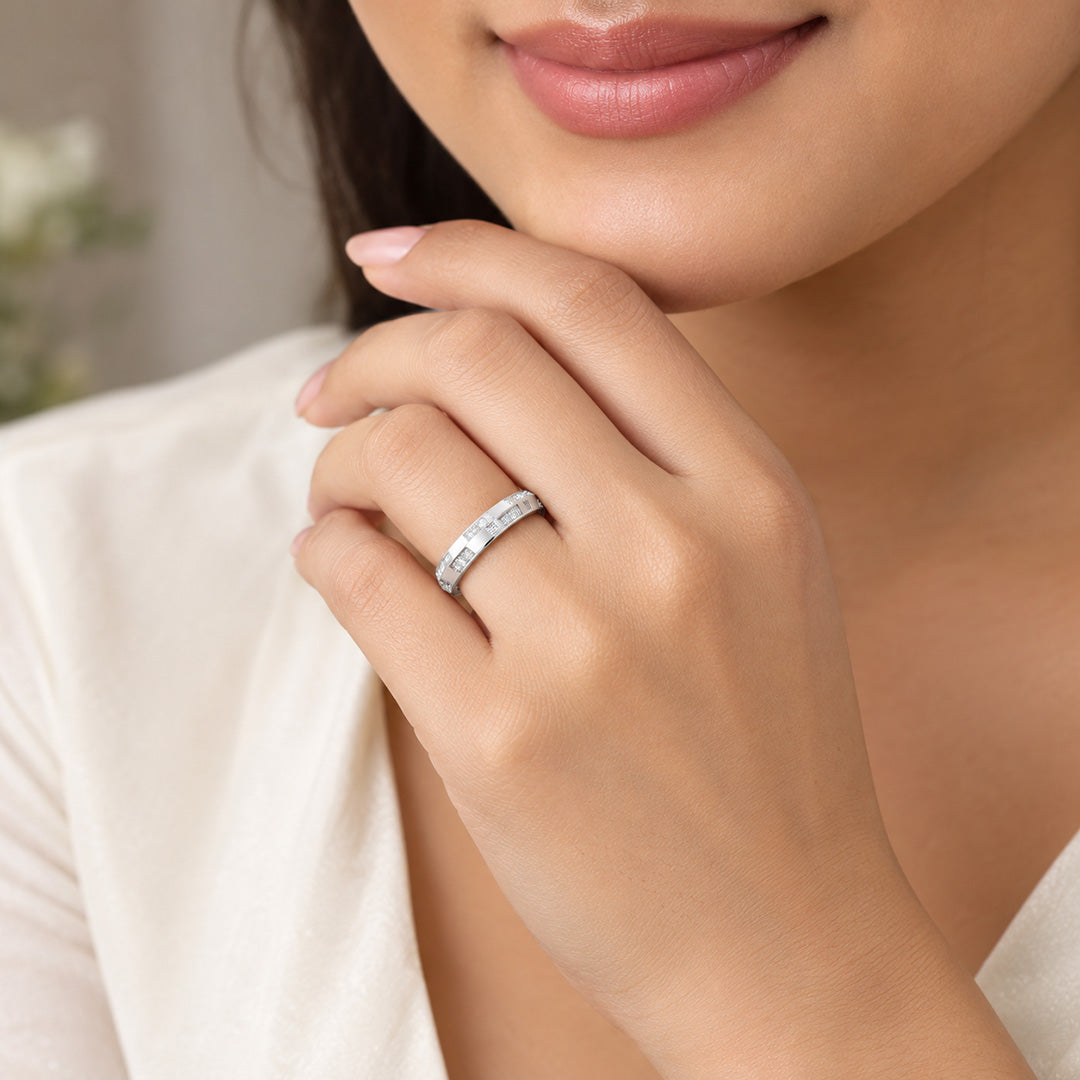 Modern Geometric Pave Stackable Sterling Silver Ring