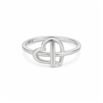 Modern Heart Knot 925 Sterling Silver Ring for Women