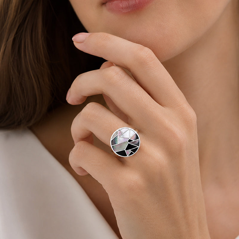 Modern Mosaic 925 Sterling Silver Cocktail Ring