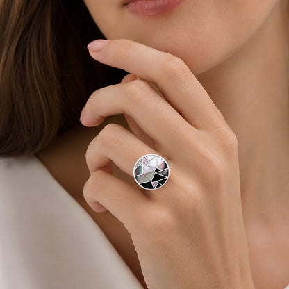 Modern Mosaic 925 Sterling Silver Cocktail Ring
