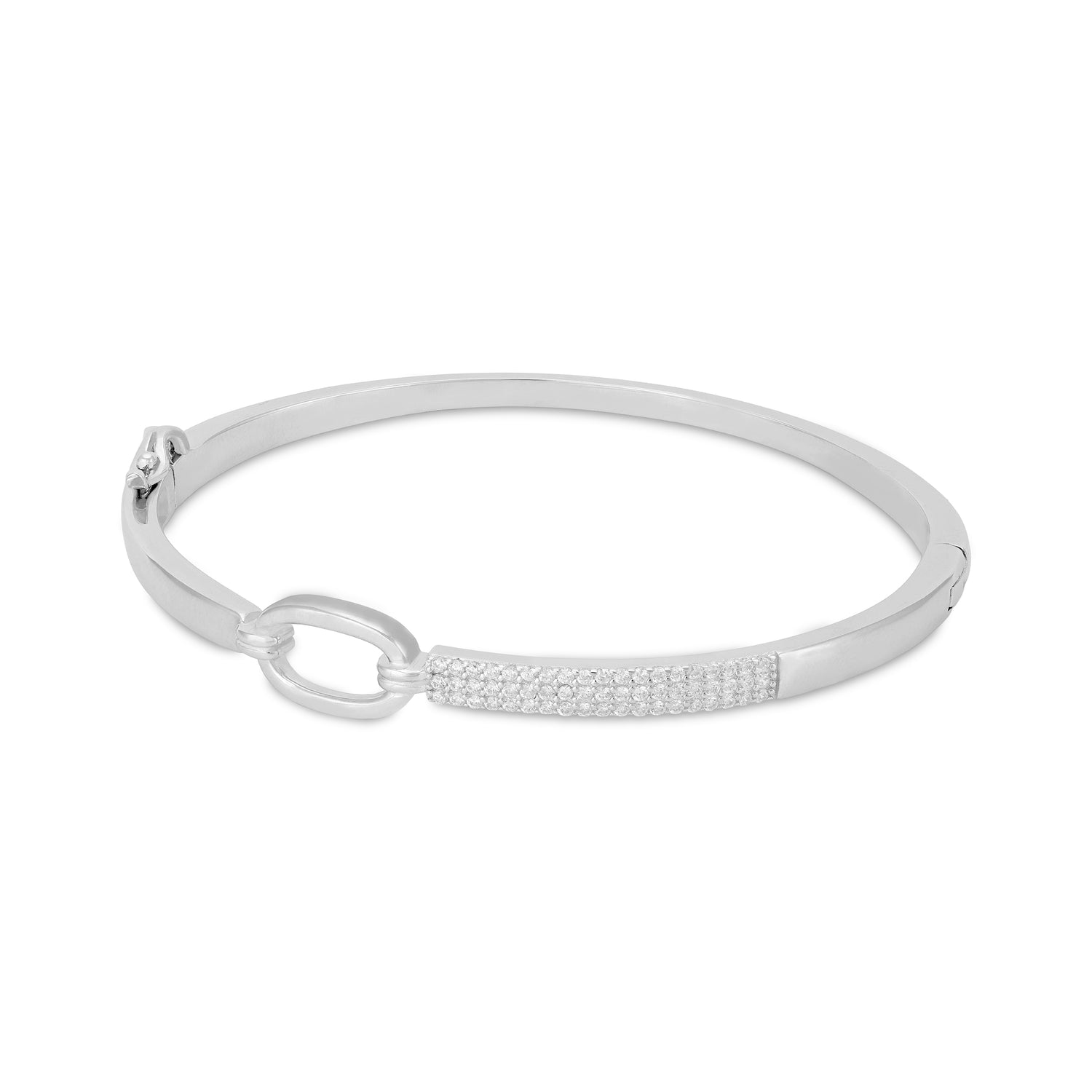 Modern Oval Link Stone Sparkle 925 Sterling Silver Kada for Women