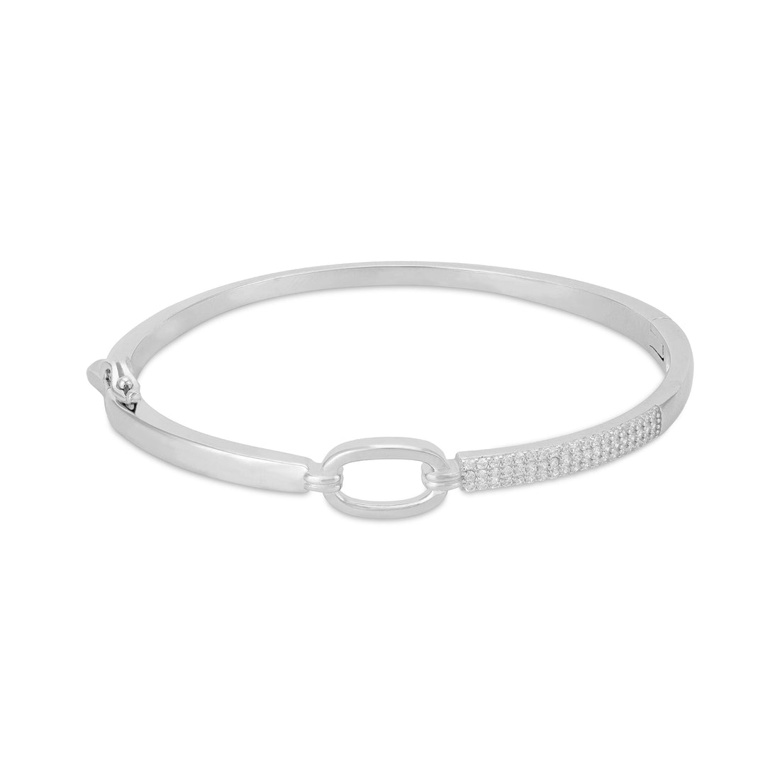 Modern Oval Link Stone Sparkle 925 Sterling Silver Kada for Women