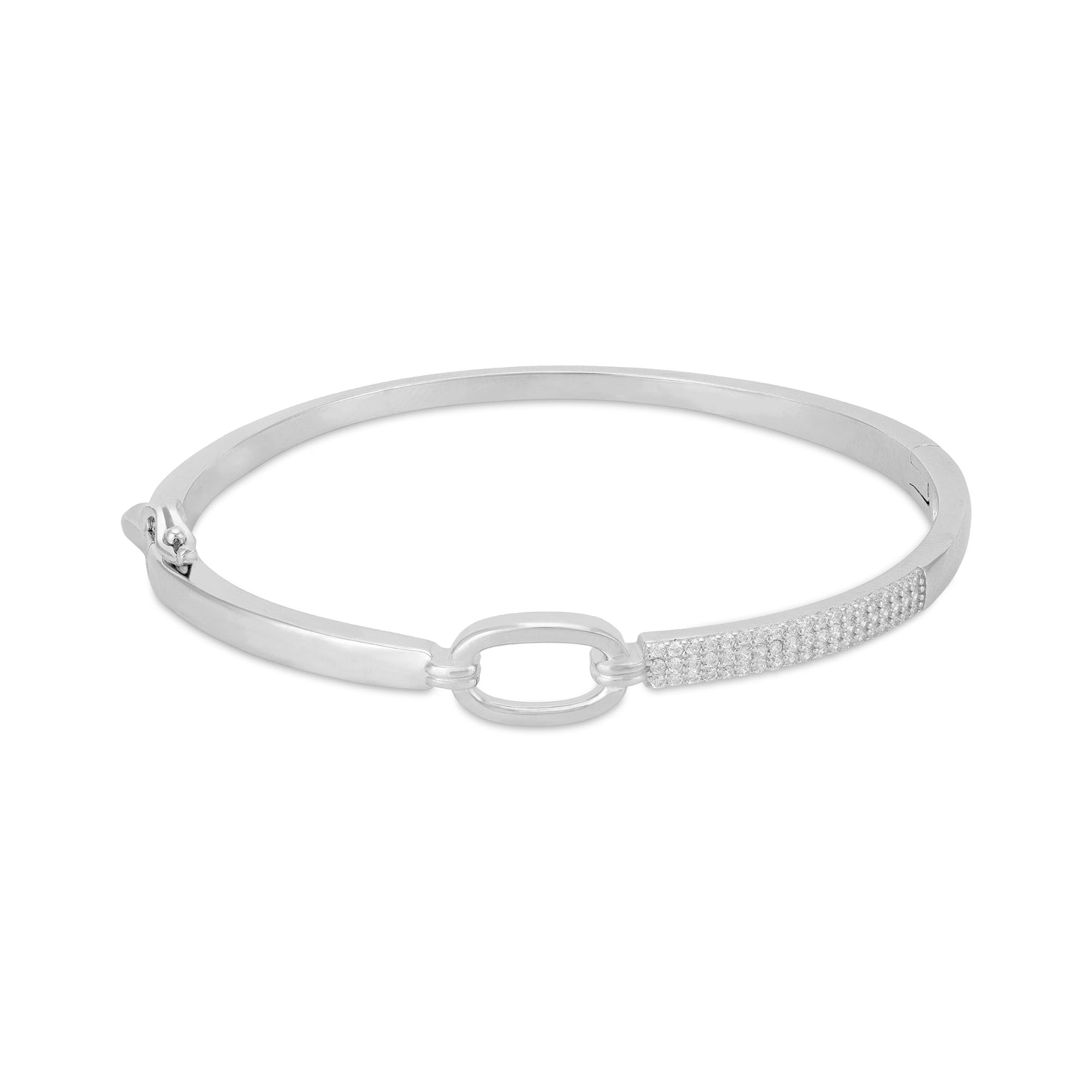 Modern Oval Link Stone Sparkle 925 Sterling Silver Kada for Women