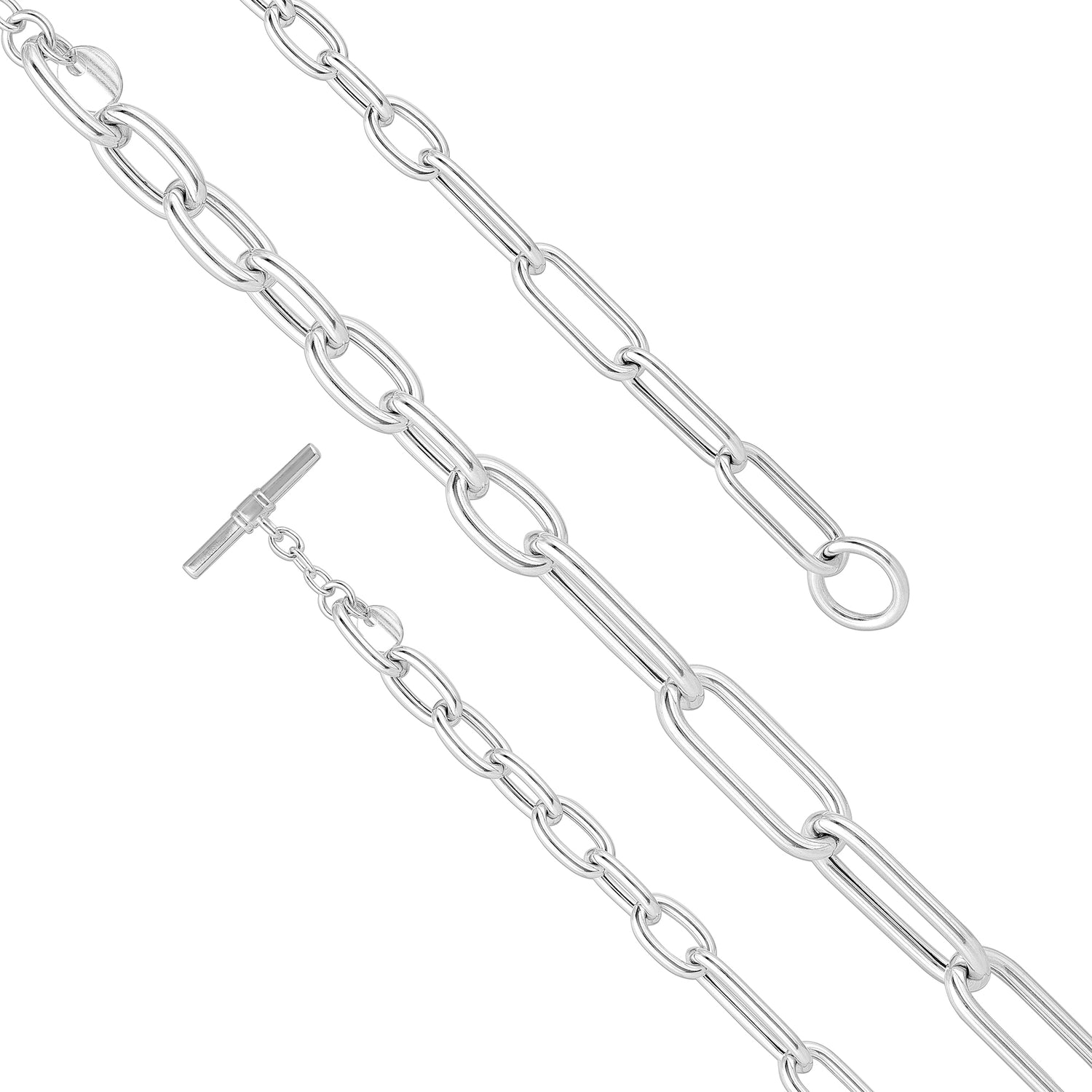 Modern Paperclip Link 925 Sterling Silver Toggle Bracelet for Women