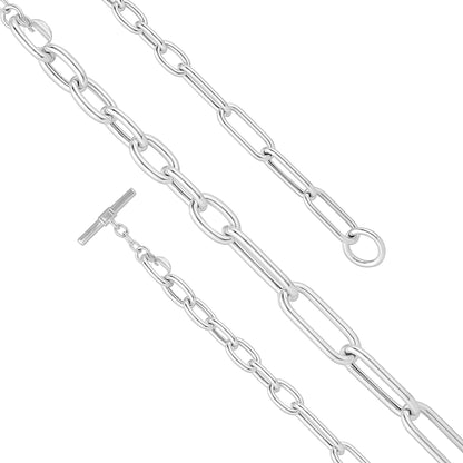 Modern Paperclip Link 925 Sterling Silver Toggle Bracelet for Women