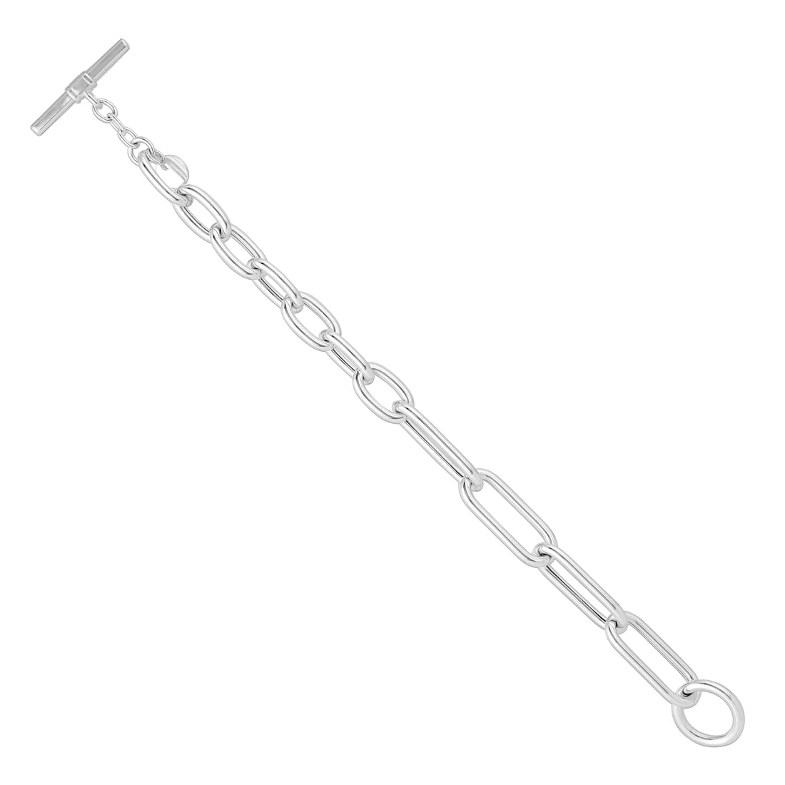 Modern Paperclip Link 925 Sterling Silver Toggle Bracelet for Women