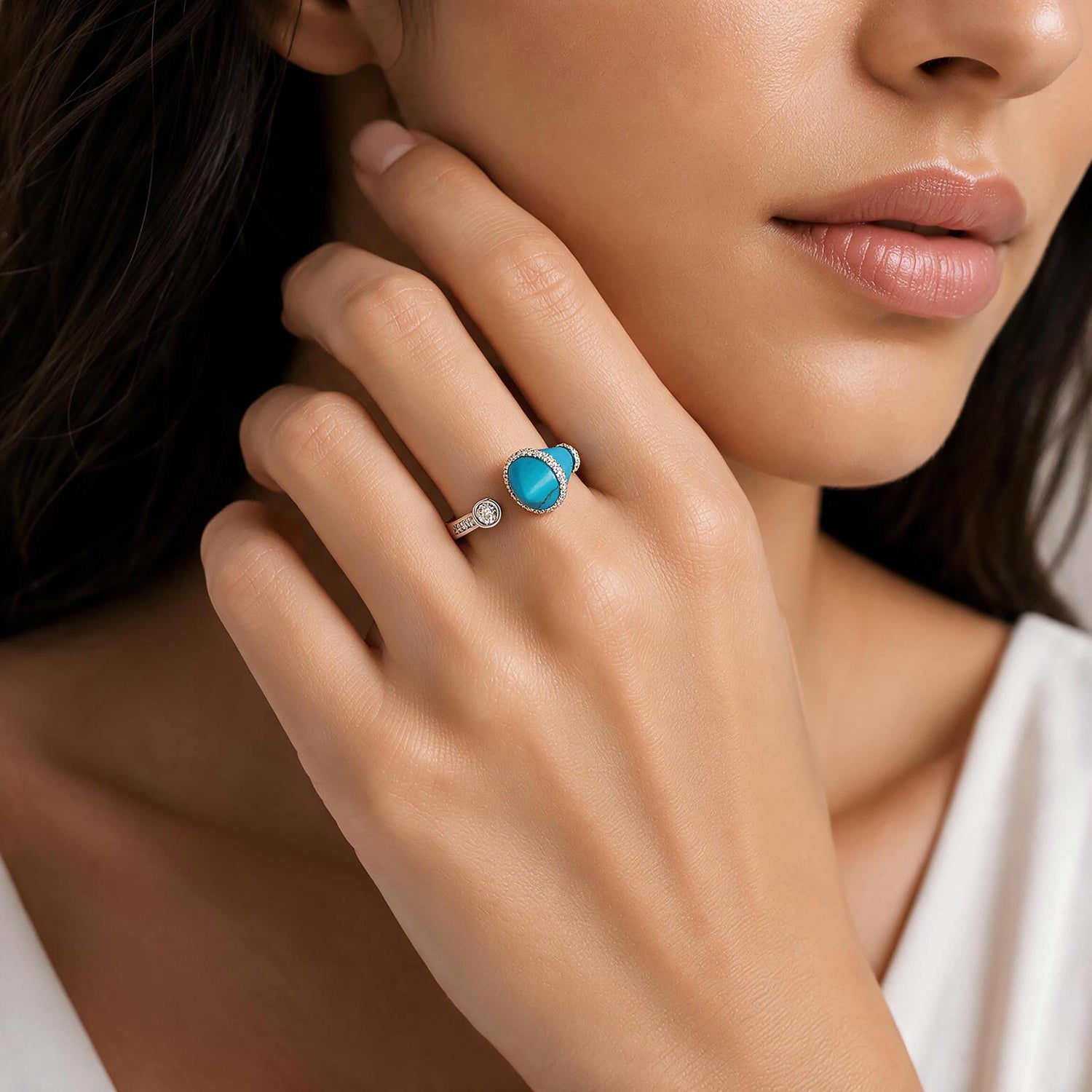 Modern Pyramid Blue Spark Silver Ring