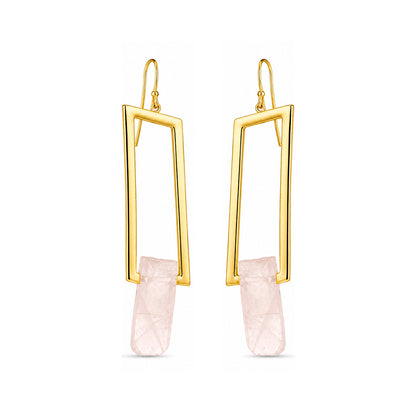 Modern Rectangle 925 Sterling Silver Quartz Drop Earrings