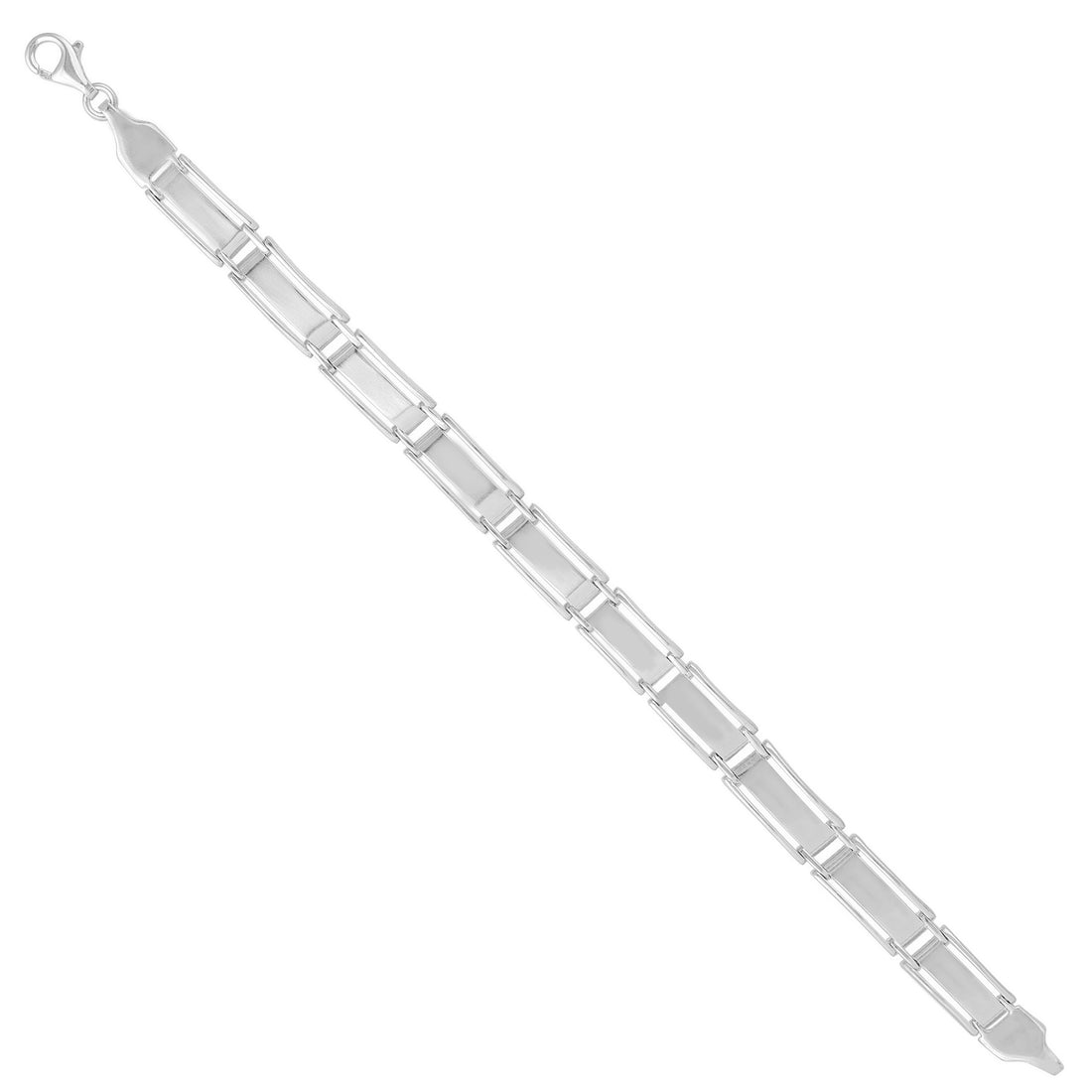 Modern Rectangular Rail Link 925 Sterling Silver Bracelet for Men