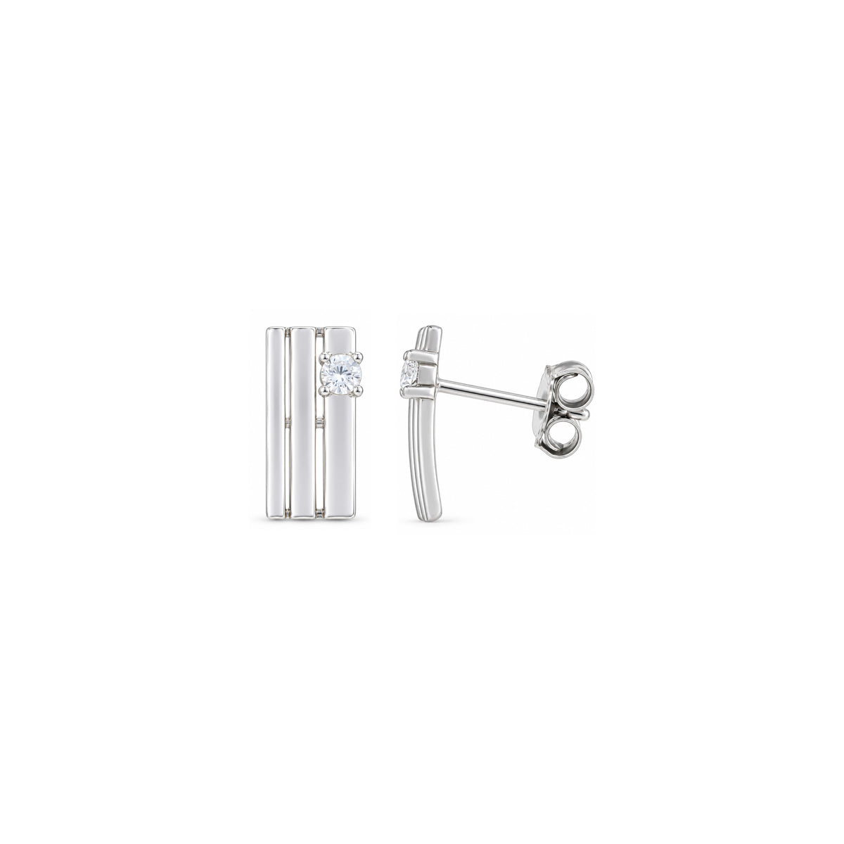 Modern Triple Bar Solitaire Silver Earring