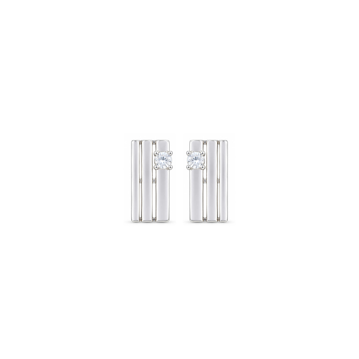 Modern Triple Bar Solitaire Silver Earring