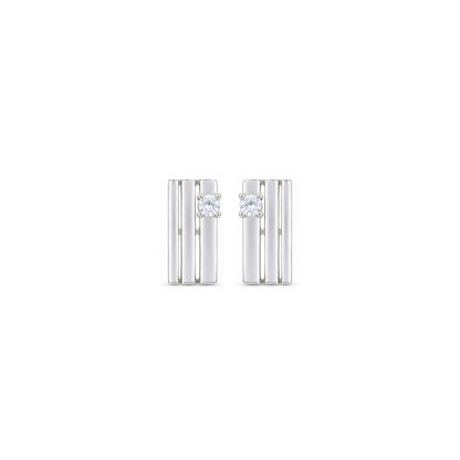 Modern Triple Bar Solitaire Silver Earring