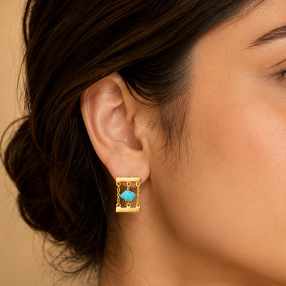 Modern Turquoise Cage Stone 925 Sterling Silver Earrings