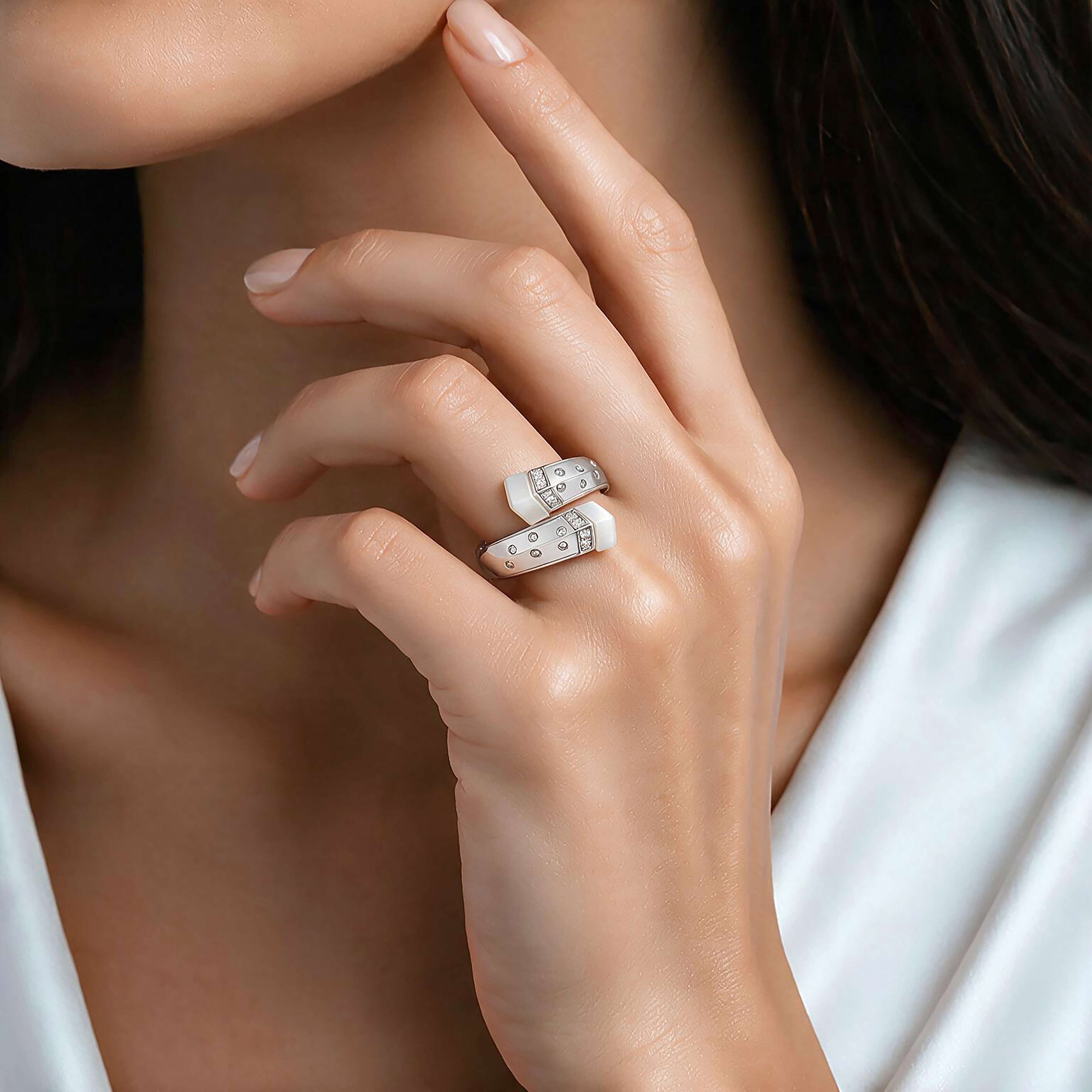 Modern White Enamel 925 Sterling Silver Designer Ring