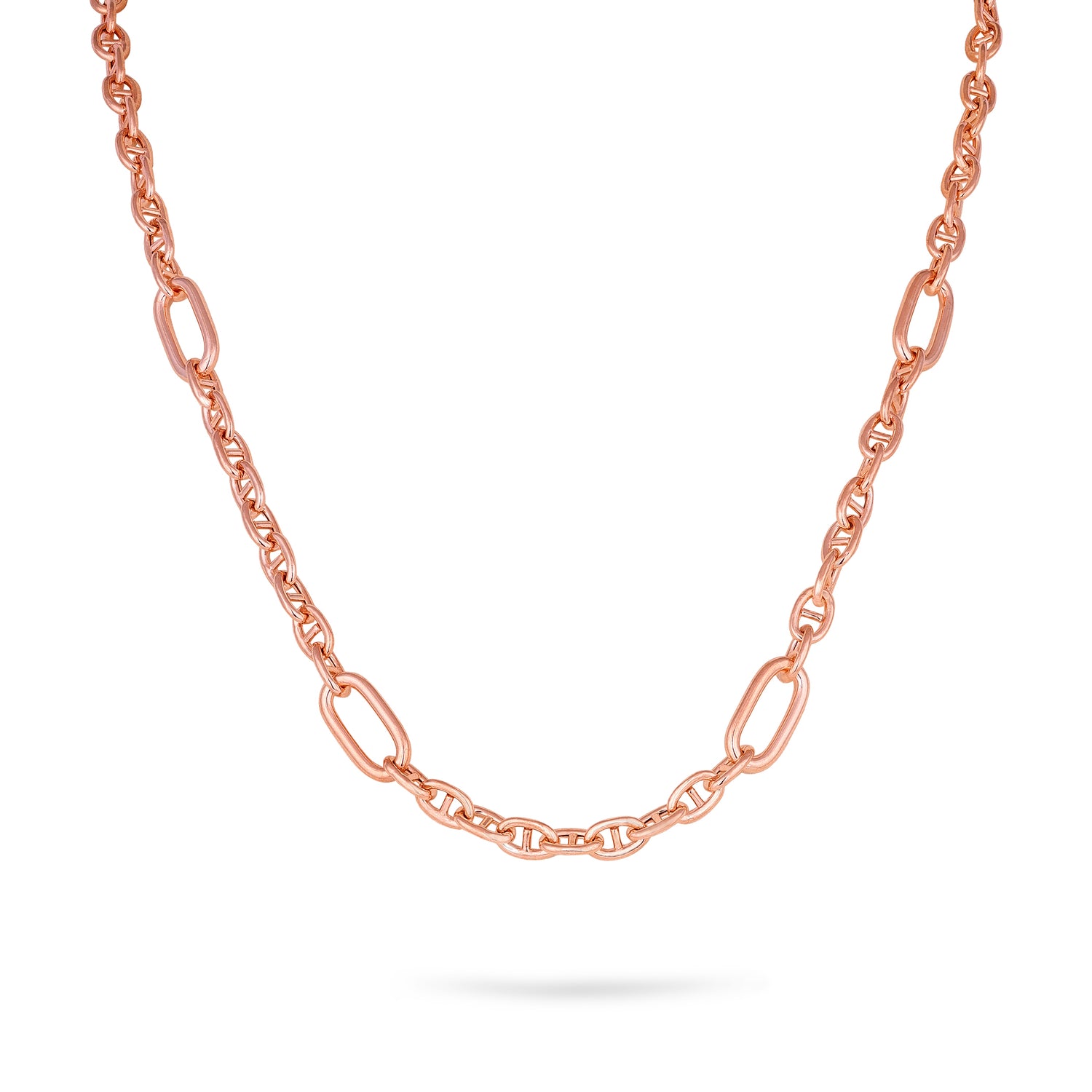 Modern Alternating Link Rose Gold 925 Sterling Silver Chain for Women