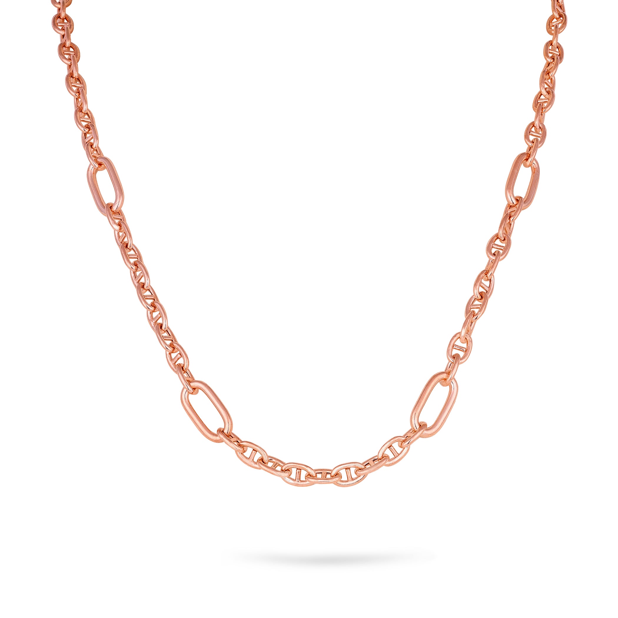 Modern Alternating Link Rose Gold 925 Sterling Silver Chain for Women