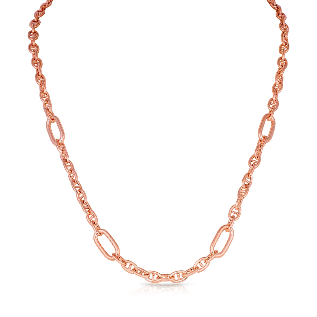 Modern Alternating Link Rose Gold 925 Sterling Silver Chain for Women