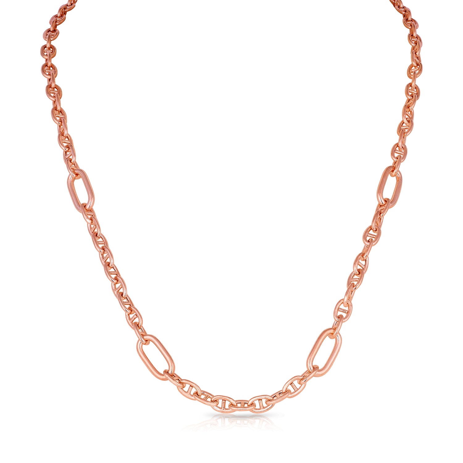 Modern Alternating Link Rose Gold 925 Sterling Silver Chain for Women
