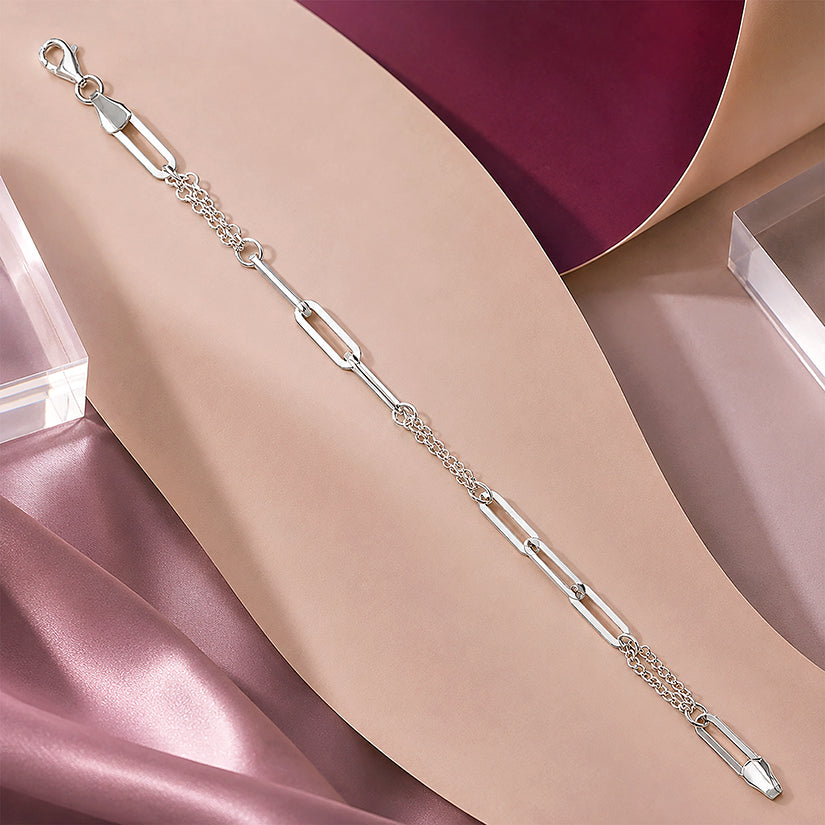 Modern Alternating Link Style 925 Sterling Silver Bracelet for Men