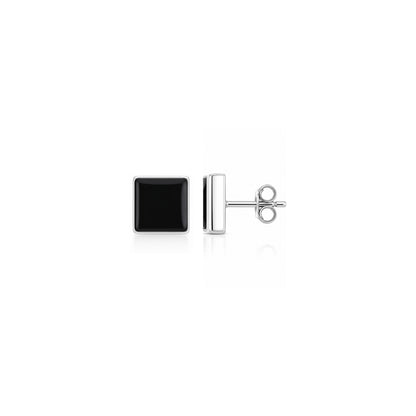 Modern Black Geometry Silver Stud Earrings