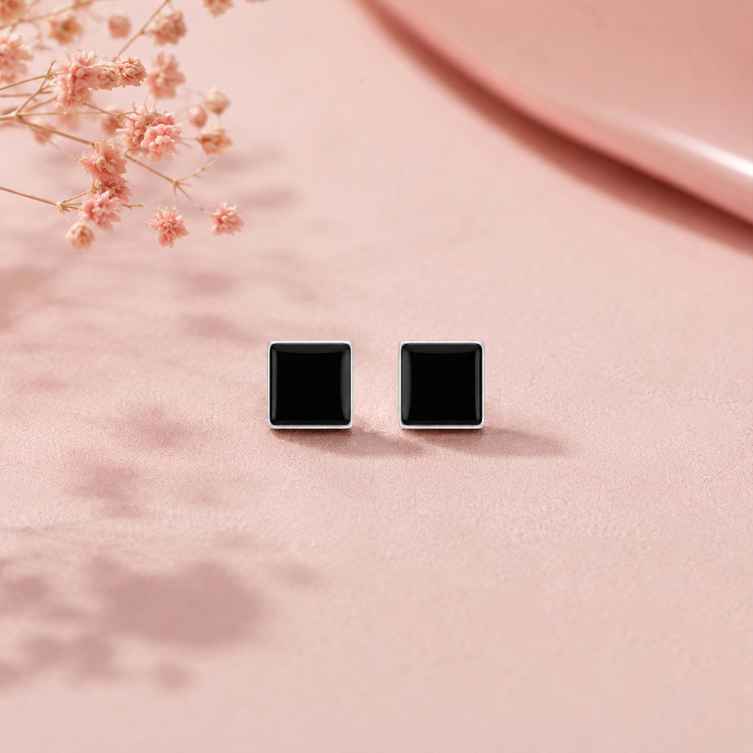 Modern Black Geometry Silver Stud Earrings