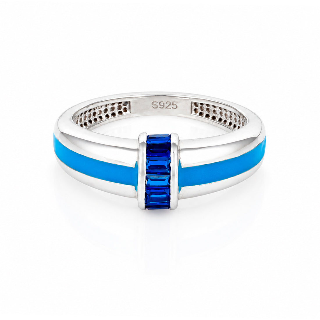 Modern Blue Channel Band Sparkle 925 Sterling Silver Ring for women