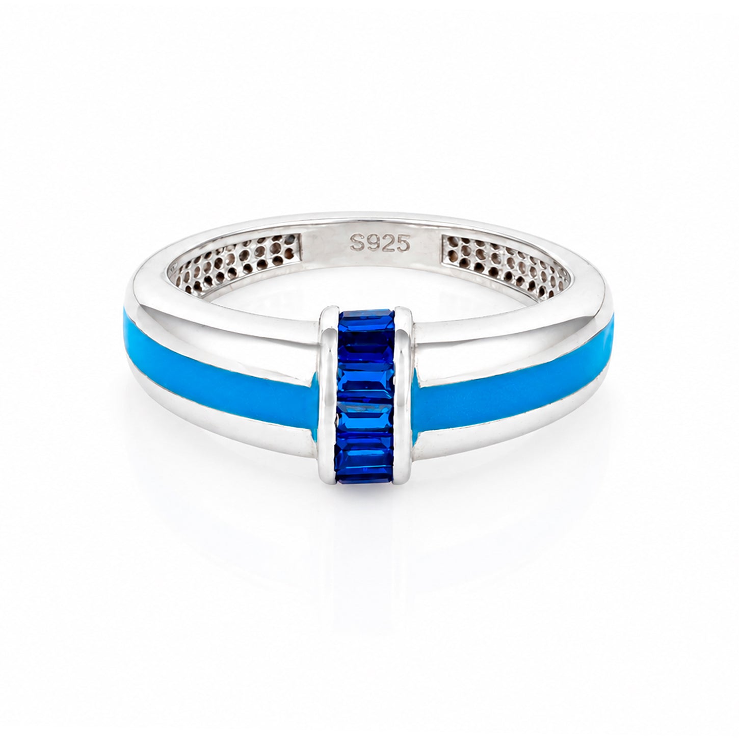Modern Blue Channel Band Sparkle 925 Sterling Silver Ring for women