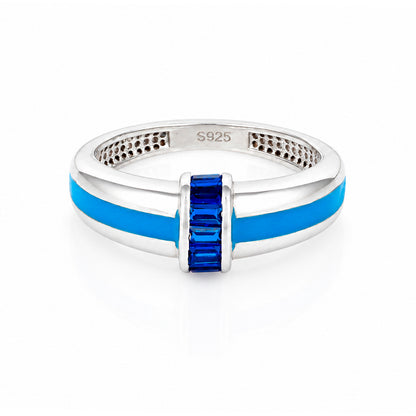 Modern Blue Channel Band Sparkle 925 Sterling Silver Ring for women