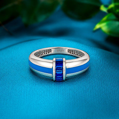 Modern Blue Channel Band Sparkle 925 Sterling Silver Ring for women
