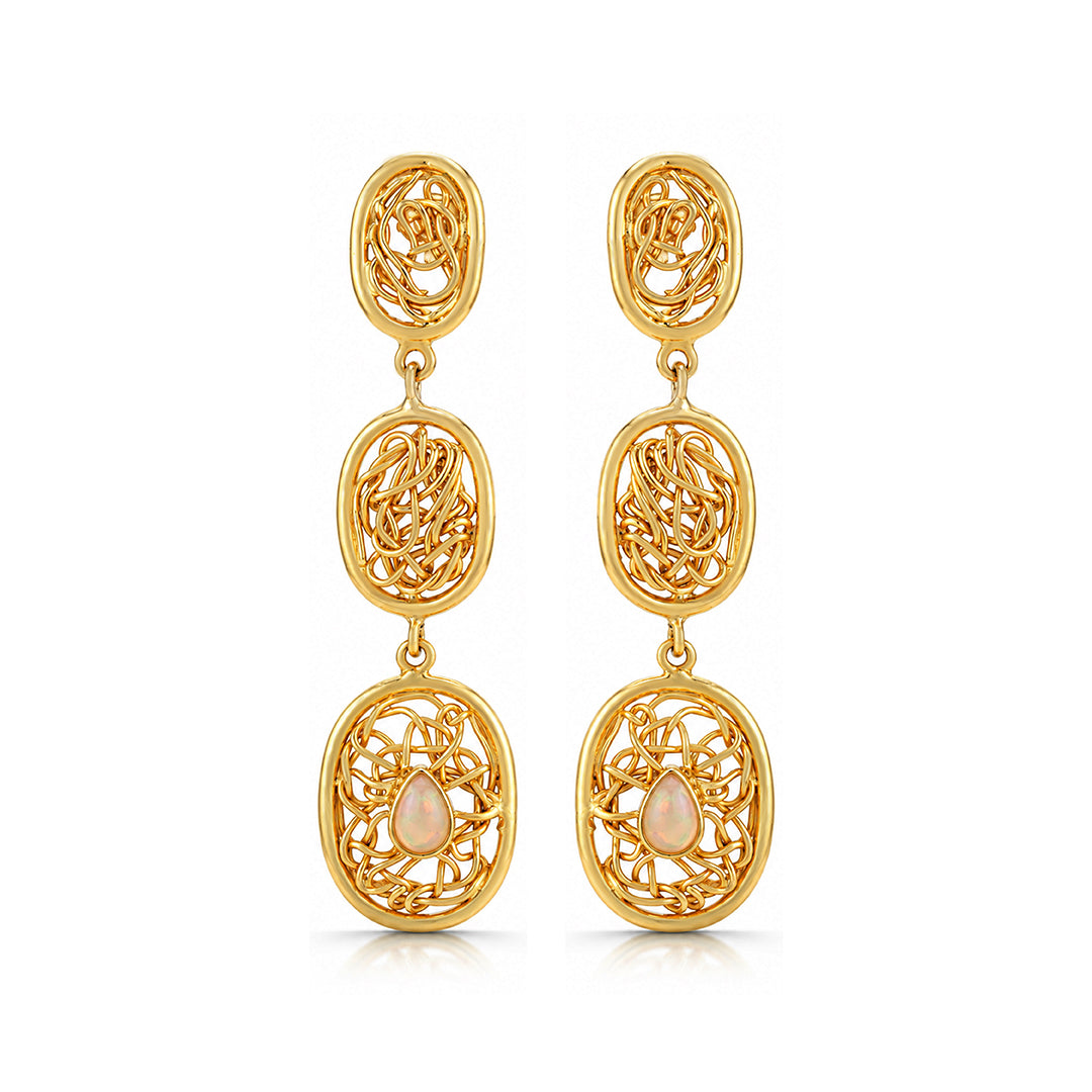 Modern Filigree Opal 925 Sterling Silver Earrings