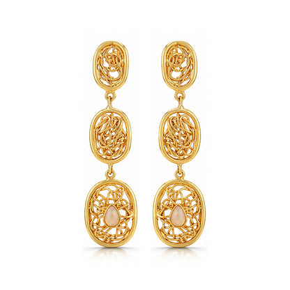 Modern Filigree Opal 925 Sterling Silver Earrings