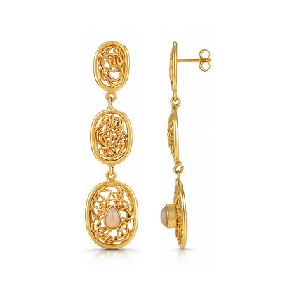 Modern Filigree Opal 925 Sterling Silver Earrings
