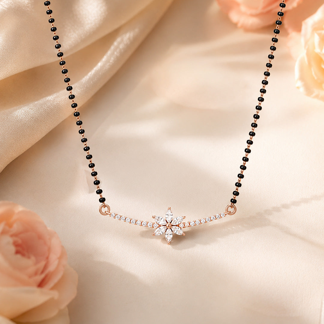Modern Floral Starburst Rose Gold 925 Silver Mangalsutra