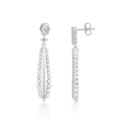Pair of silver earrings on a white background