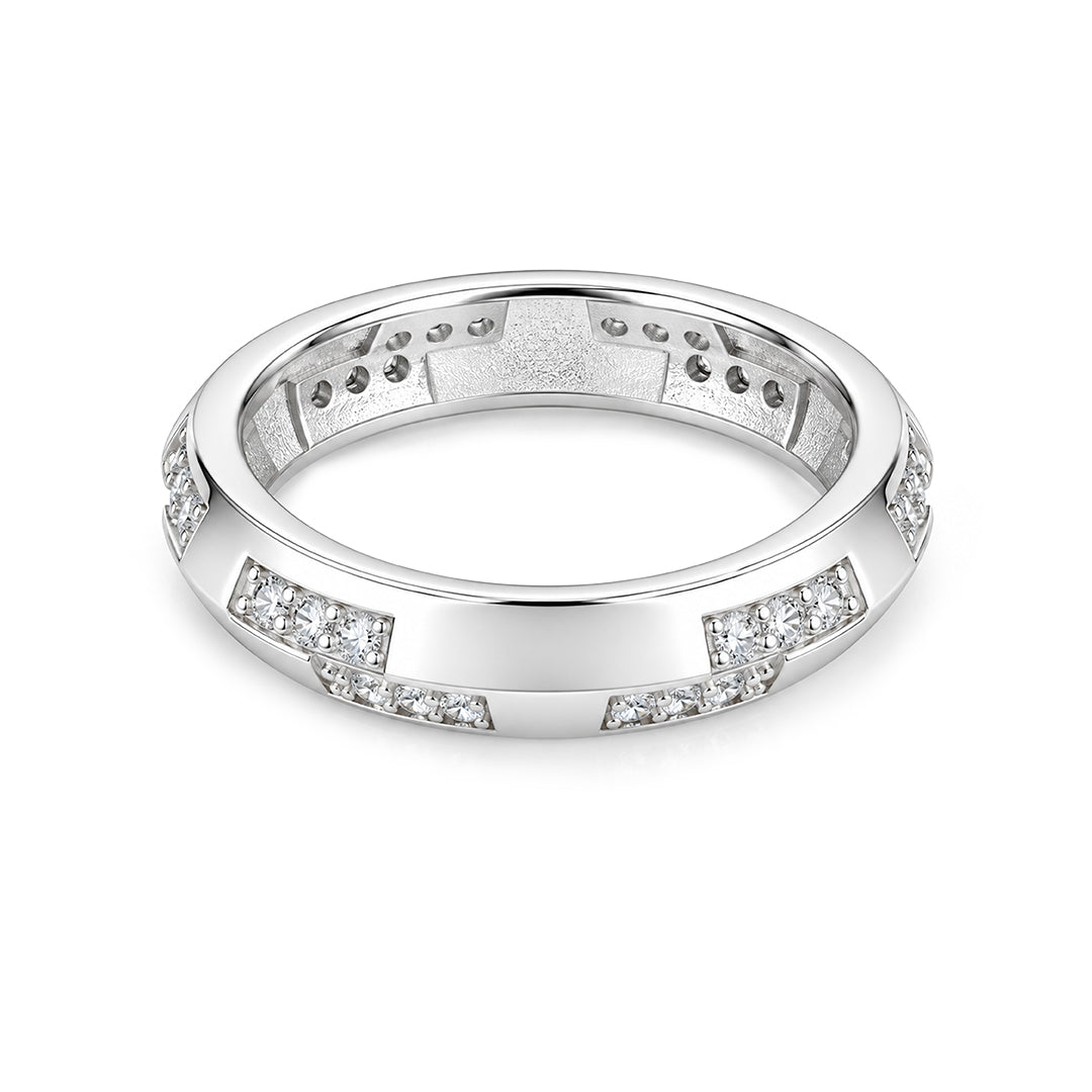 Modern Geometric Pave Stackable Sterling Silver Ring