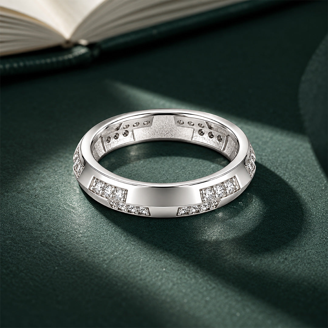 Modern Geometric Pave Stackable Sterling Silver Ring