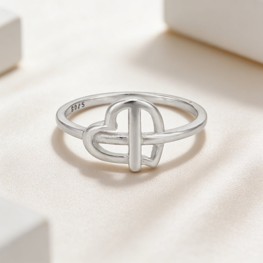 Modern Heart Knot 925 Sterling Silver Ring for Women