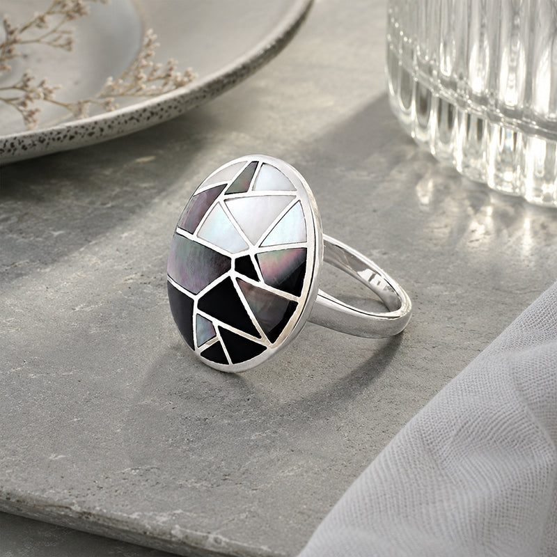 Modern Mosaic 925 Sterling Silver Cocktail Ring
